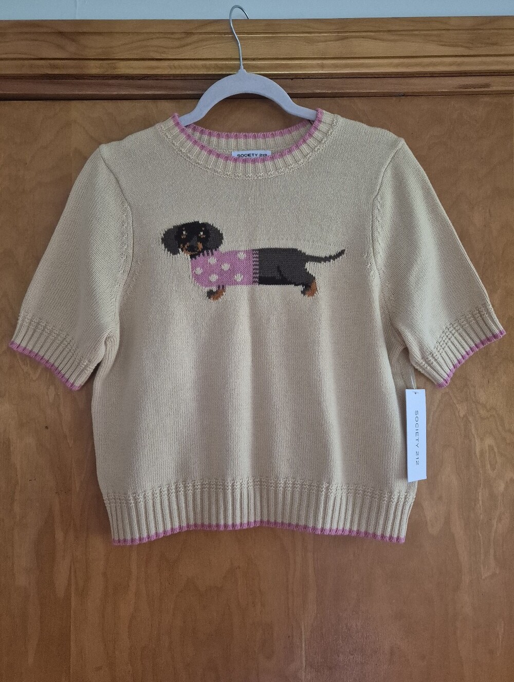 Society 212 Tan Sweater with Pink Trim, size M